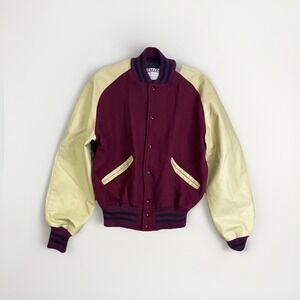 Vintage DeLONG Varsity Jacket Men Large Made In USA Wool‎ Leather Bomber